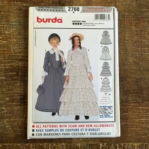 Burda Sewing Pattern 2768 Cottagecore Prairie1800s Dress Costume 10-20 UNCUT